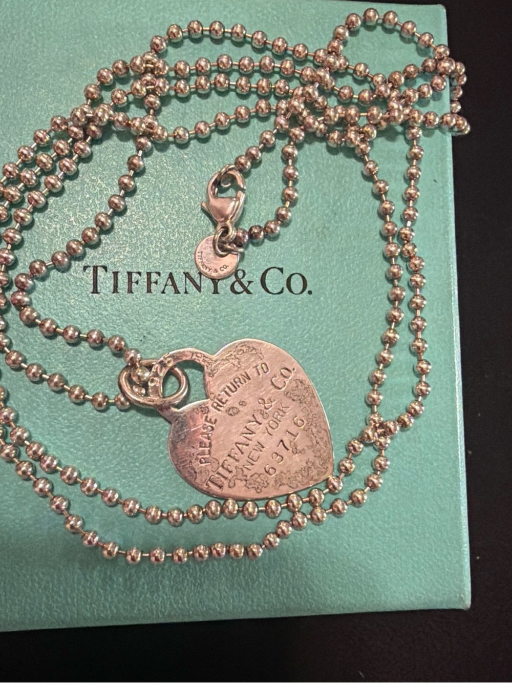 TIFFANY & CO  "RETURN TO TIFFANY" STERLING HEART TAG w/ BALL BEAD CHAIN NECKLACE